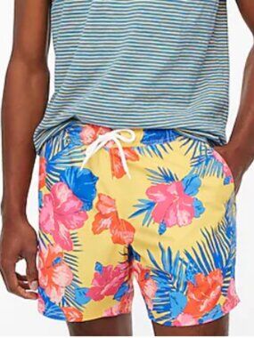 J.Crew Factory Men's Stretch Swim Floral Hawaiian Tropical Trunks 6"